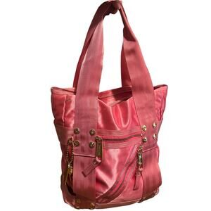 Juicy Couture Purse RARE Women's Pink Satin Y2K Seatbelt Zippered Handbag Tote